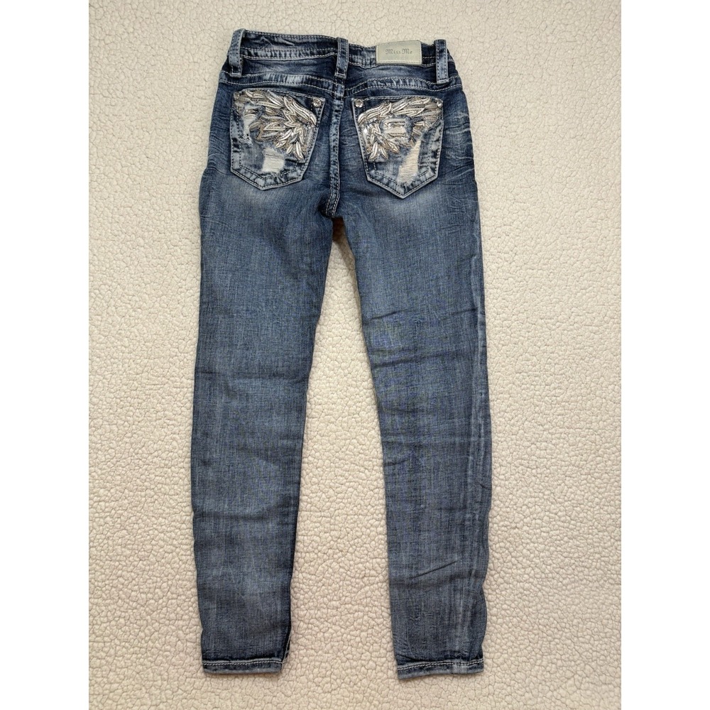 Miss Me Jeans Mid-Rise Easy Ankle Skinny Denim Size 25 Wings Sequin Bling